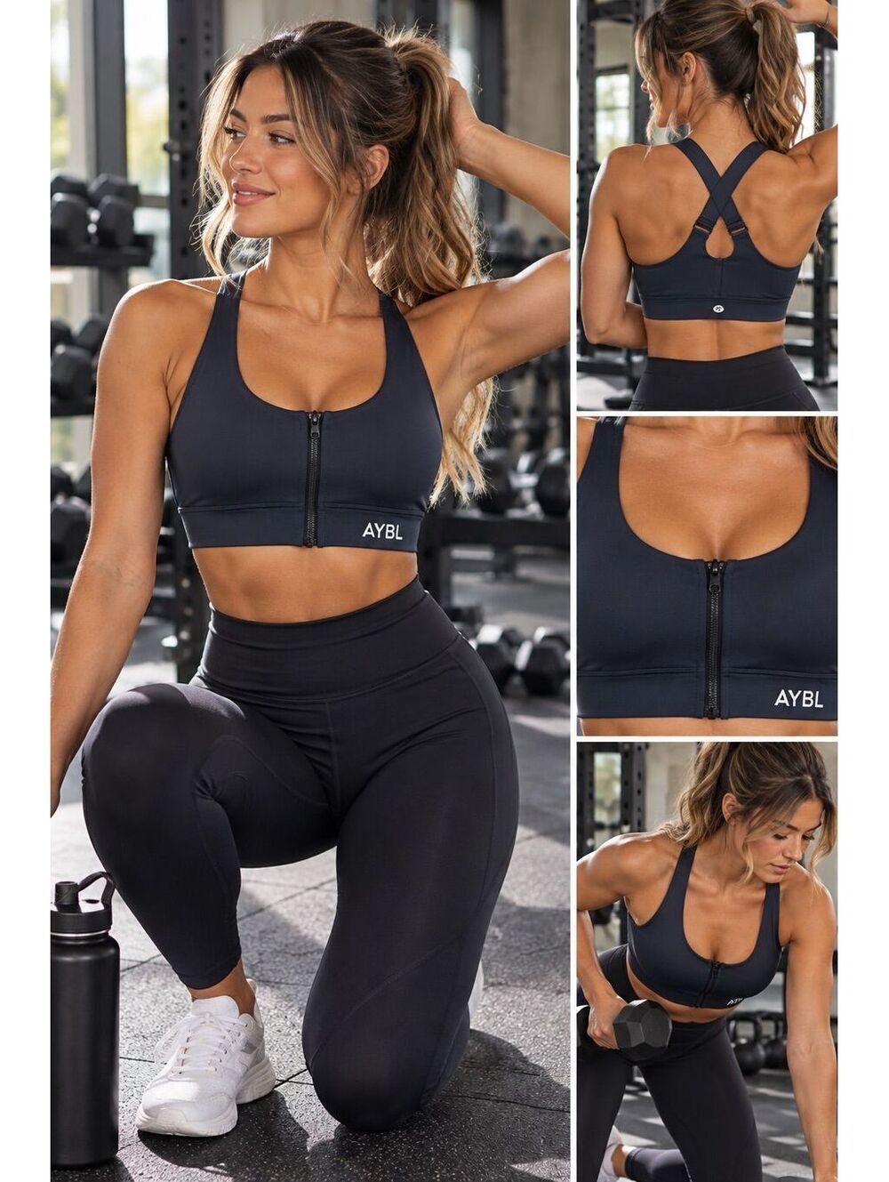 AYBL front zip sports bra with pads sz XS